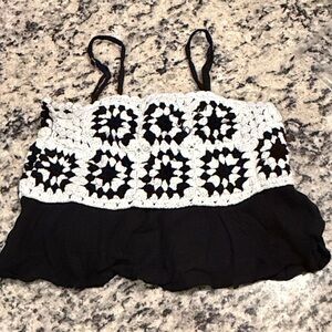 Black and White Crochet Top Women's Size Small